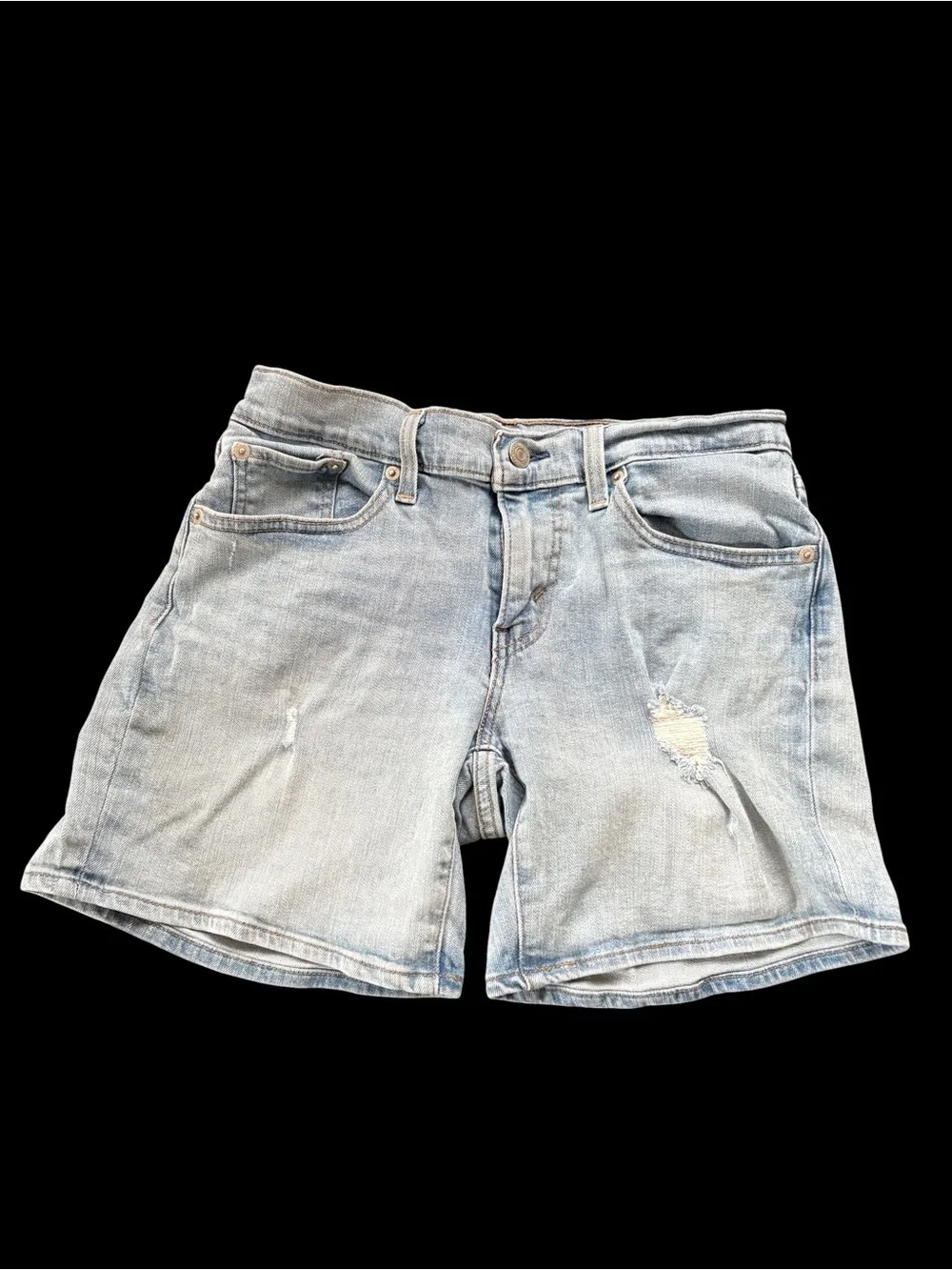 Light Indigo Distressed Denim Shorts